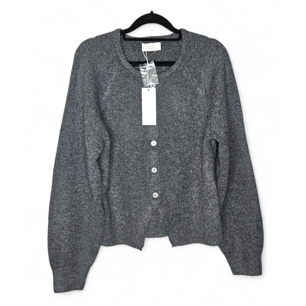 Sage The Label Knit Sweater Womens Size Small Gray Button Front Long Sleeve Cozy
